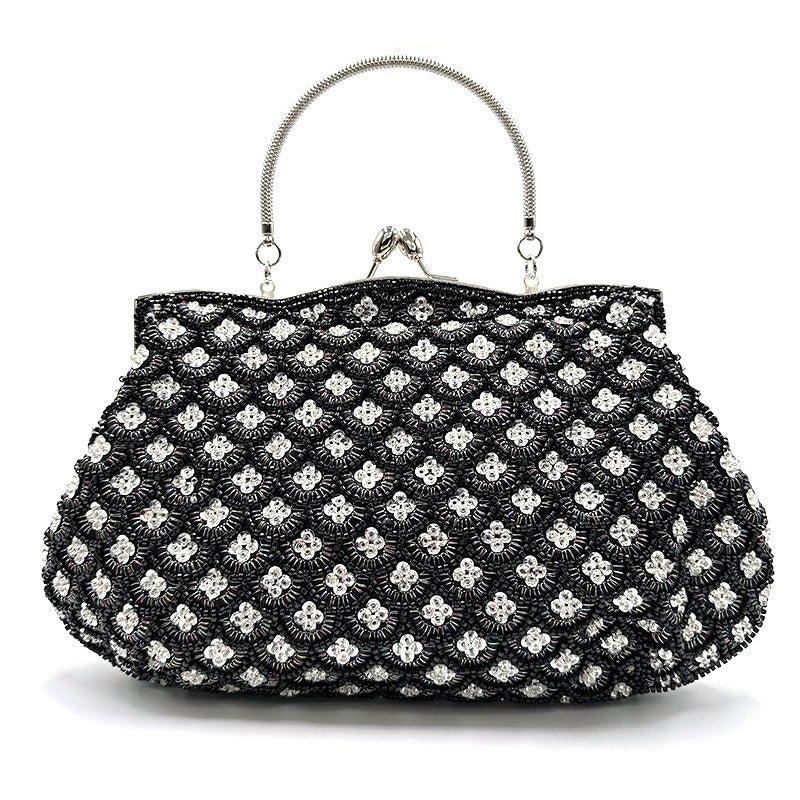 Evening Beaded Embroidery Handbag with Kiss Lock Clutches
