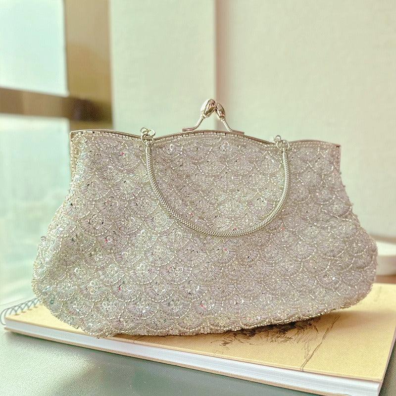 Evening Beaded Embroidery Handbag with Kiss Lock Clutches