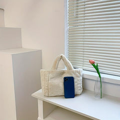 Plush Tote Bag Large Capacity Handbag Top Handle Satchel Purse