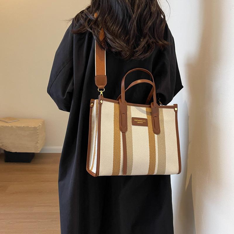Vintage Striped Pattern Tote Bag Retro Canvas Crossbody Bag