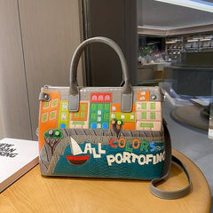 Colorful Pattern Cartoon Patch Tote Bag for Women