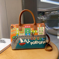 Colorful Pattern Cartoon Patch Tote Bag for Women