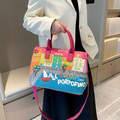Colorful Pattern Cartoon Patch Tote Bag for Women