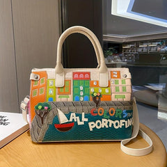 Colorful Pattern Cartoon Patch Tote Bag for Women