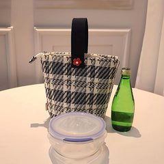 Checkered Tote Bag Casual Canvas Lunch Bag Women's Everyday Handbag