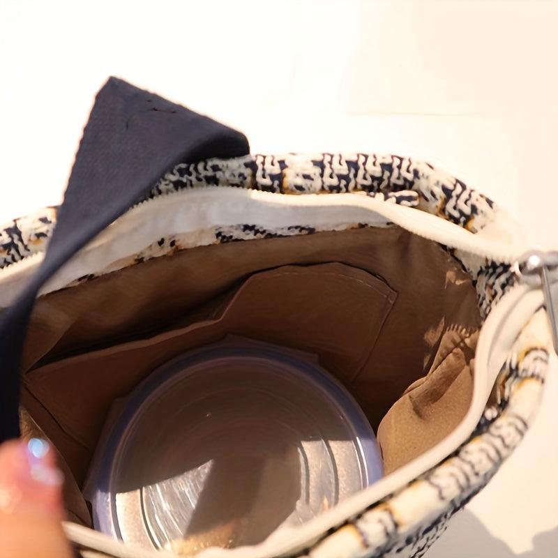 Checkered Tote Bag Casual Canvas Lunch Bag Women's Everyday Handbag