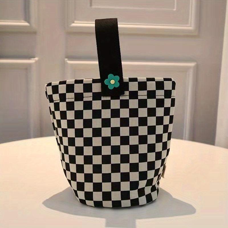 Checkered Tote Bag Casual Canvas Lunch Bag Women's Everyday Handbag