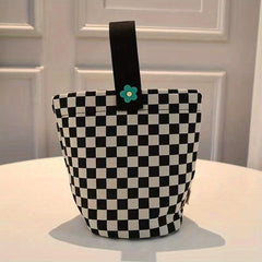 Checkered Tote Bag Casual Canvas Lunch Bag Women's Everyday Handbag