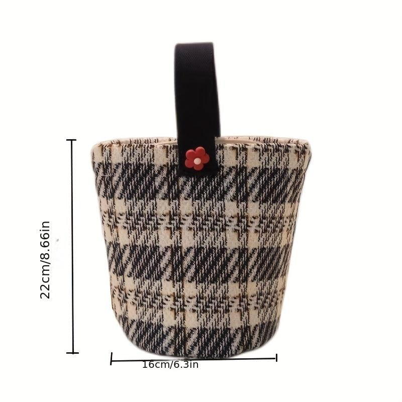 Checkered Tote Bag Casual Canvas Lunch Bag Women's Everyday Handbag