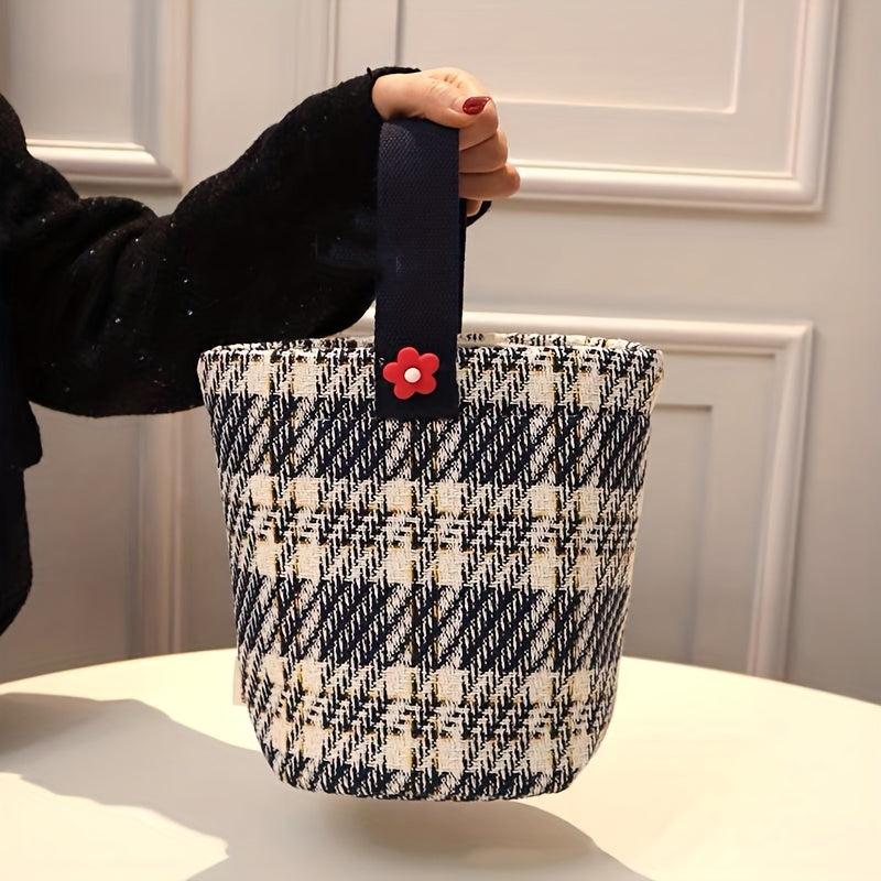 Checkered Tote Bag Casual Canvas Lunch Bag Women's Everyday Handbag