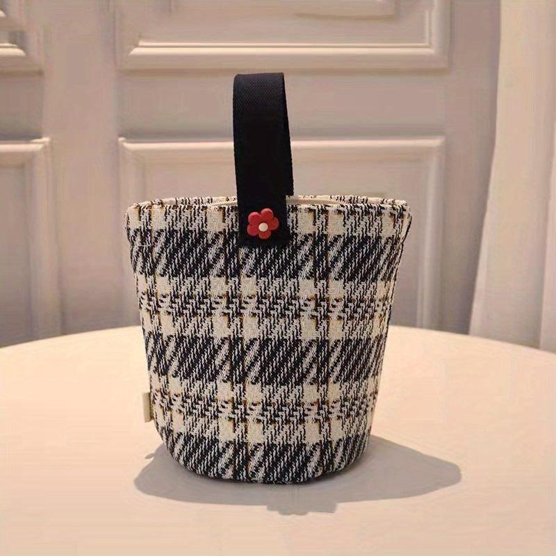 Checkered Tote Bag Casual Canvas Lunch Bag Women's Everyday Handbag