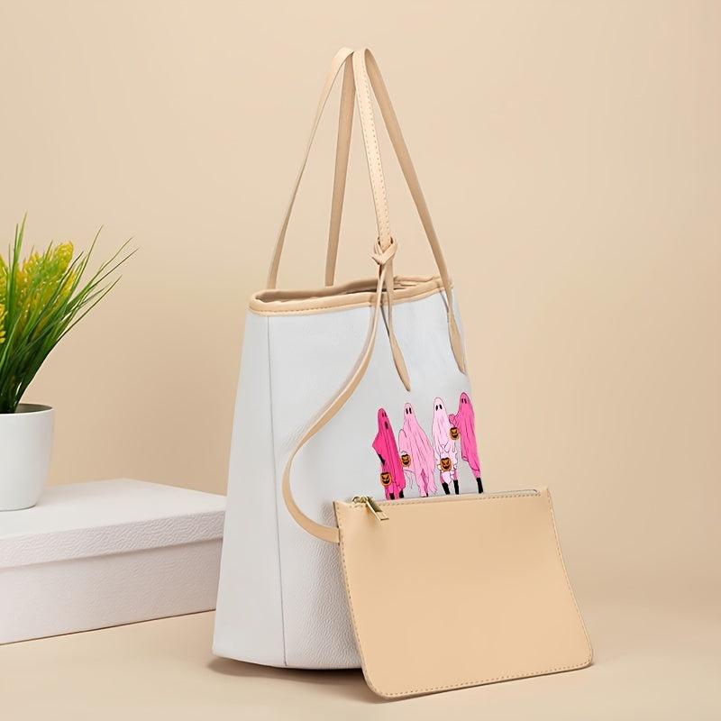 Cartoon Ghost & Pumpkin Pattern Tote Bag Halloween Shoulder Bag