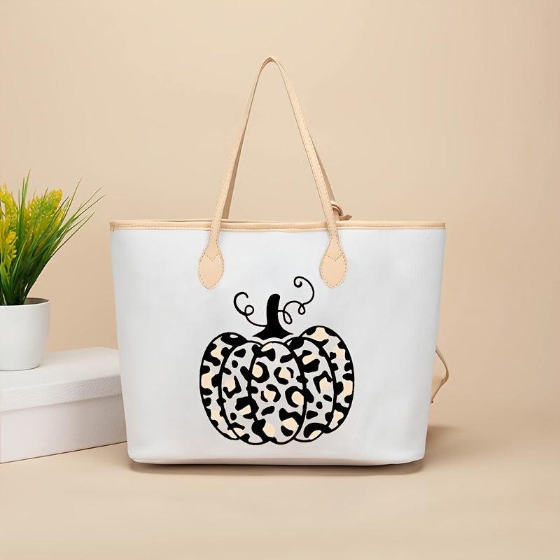 Cartoon Ghost & Pumpkin Pattern Tote Bag Halloween Shoulder Bag