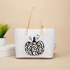 Cartoon Ghost & Pumpkin Pattern Tote Bag Halloween Shoulder Bag