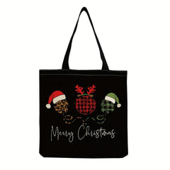 Christmas Gift Tote Bag Santa Printed Shoulder Bag Large Capacity Shopping Bag