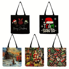 Christmas Gift Tote Bag Santa Printed Shoulder Bag Large Capacity Shopping Bag