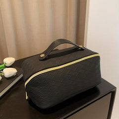 Checkerboard Cosmetic Bag Faux Leather Handheld Makeup Bag