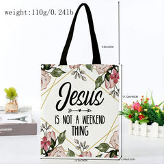 Flower & Letter Print Canvas Bag Lightweight Shoulder Bag Reusable Shopper Bag