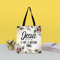 Flower & Letter Print Canvas Bag Lightweight Shoulder Bag Reusable Shopper Bag