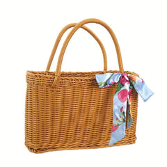 Portable Top Handle Handbag Large Capacity Casual Picnic Basket Scarf Decor