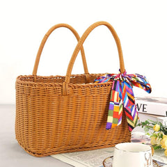 Portable Top Handle Handbag Large Capacity Casual Picnic Basket Scarf Decor