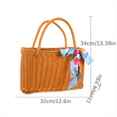 Portable Top Handle Handbag Large Capacity Casual Picnic Basket Scarf Decor