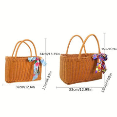 Portable Top Handle Handbag Large Capacity Casual Picnic Basket Scarf Decor