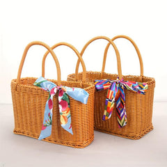 Portable Top Handle Handbag Large Capacity Casual Picnic Basket Scarf Decor