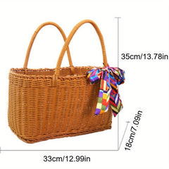 Portable Top Handle Handbag Large Capacity Casual Picnic Basket Scarf Decor