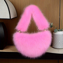 Fluffy Love Heart Shoulder Bag Y2K Faux Fur Clutch