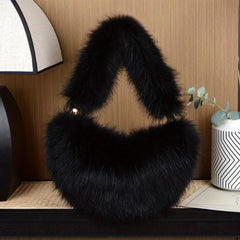 Fluffy Love Heart Shoulder Bag Y2K Faux Fur Clutch