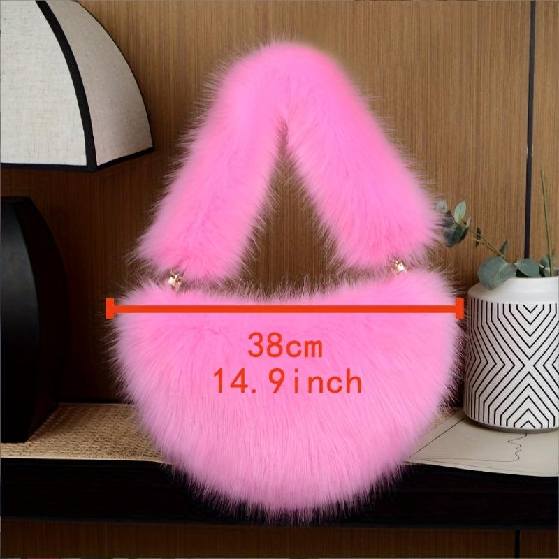 Fluffy Love Heart Shoulder Bag Y2K Faux Fur Clutch