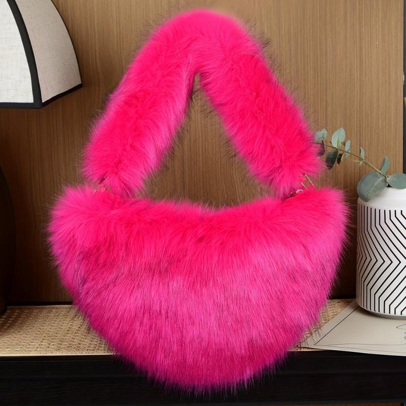 Fluffy Love Heart Shoulder Bag Y2K Faux Fur Clutch