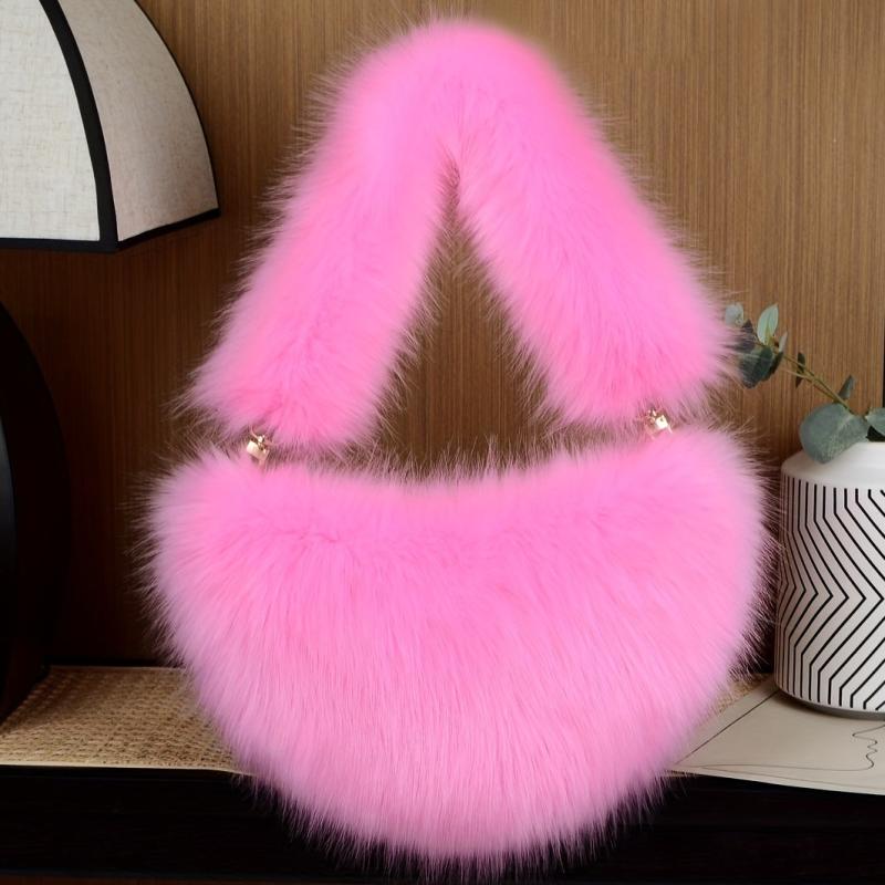Fluffy Love Heart Shoulder Bag Y2K Faux Fur Clutch