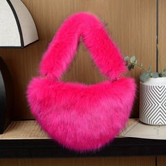 Fluffy Love Heart Shoulder Bag Y2K Faux Fur Clutch
