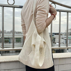 Hollow Pattern Straw Shoulder Bag Lightweight Knitted Shopping Bag