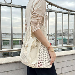 Hollow Pattern Straw Shoulder Bag Lightweight Knitted Shopping Bag