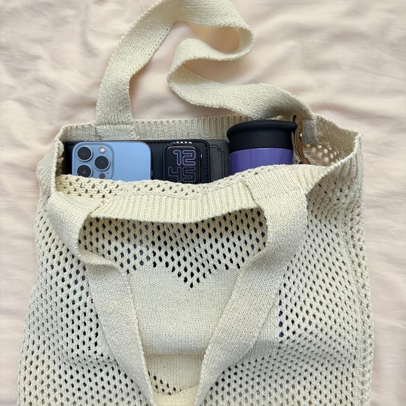 Hollow Pattern Straw Shoulder Bag Lightweight Knitted Shopping Bag