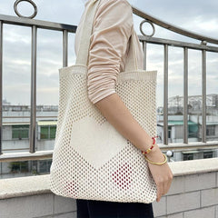 Hollow Pattern Straw Shoulder Bag Lightweight Knitted Shopping Bag