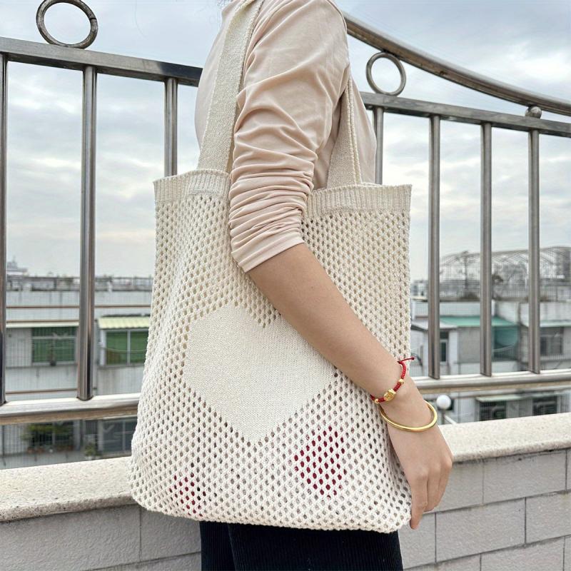 Hollow Pattern Straw Shoulder Bag Lightweight Knitted Shopping Bag