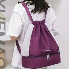 Dry Wet Drawstring Backpack Sports Gym Bag With Shoe Compartment