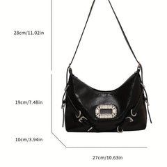 Stylish Rhinestone Decor Shoulder Bag Solid Crossbody Bag