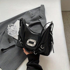 Stylish Rhinestone Decor Shoulder Bag Solid Crossbody Bag