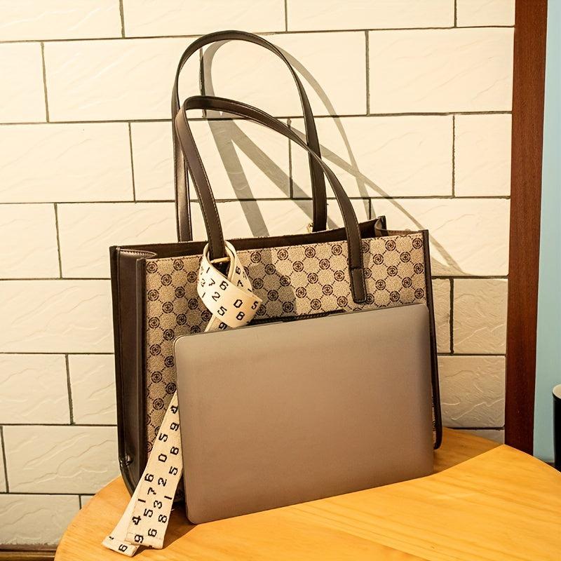 Retro Pattern Tote Bag PU Leather Shoulder Bag