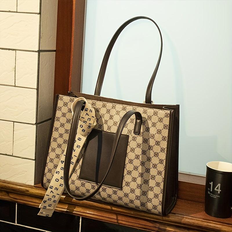 Retro Pattern Tote Bag PU Leather Shoulder Bag