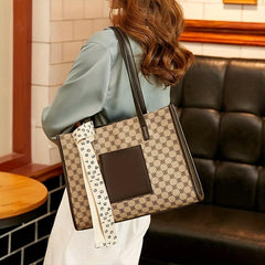 Retro Pattern Tote Bag PU Leather Shoulder Bag