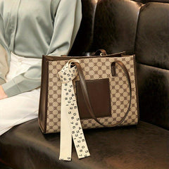 Retro Pattern Tote Bag PU Leather Shoulder Bag