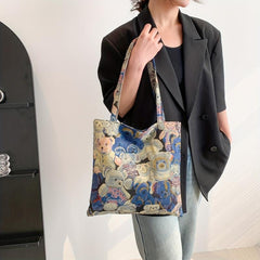 Cartoon Bear Student Bag Lazy Style Canvas Bag Shopping Bag Tote Bag