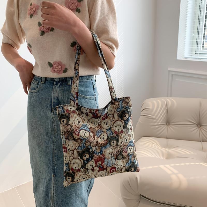 Cartoon Bear Student Bag Lazy Style Canvas Bag Shopping Bag Tote Bag