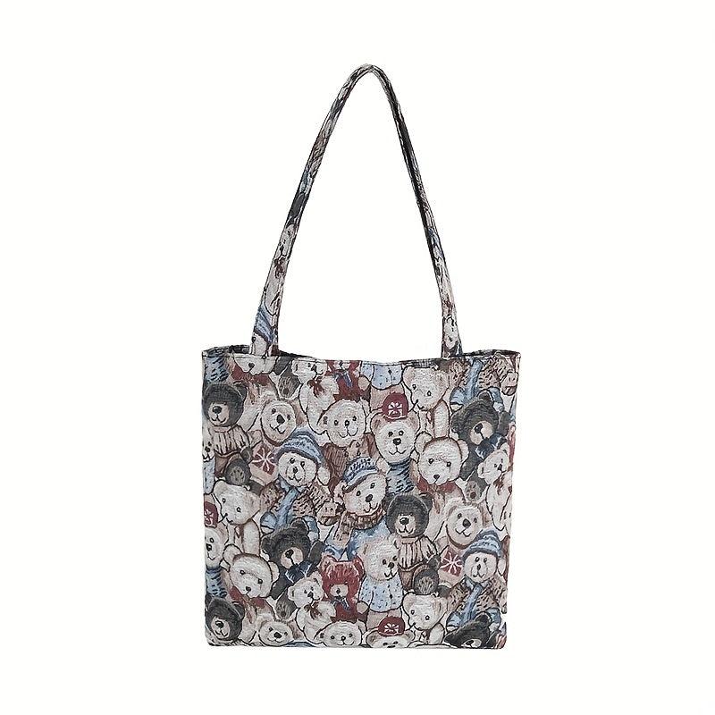 Cartoon Bear Student Bag Lazy Style Canvas Bag Shopping Bag Tote Bag